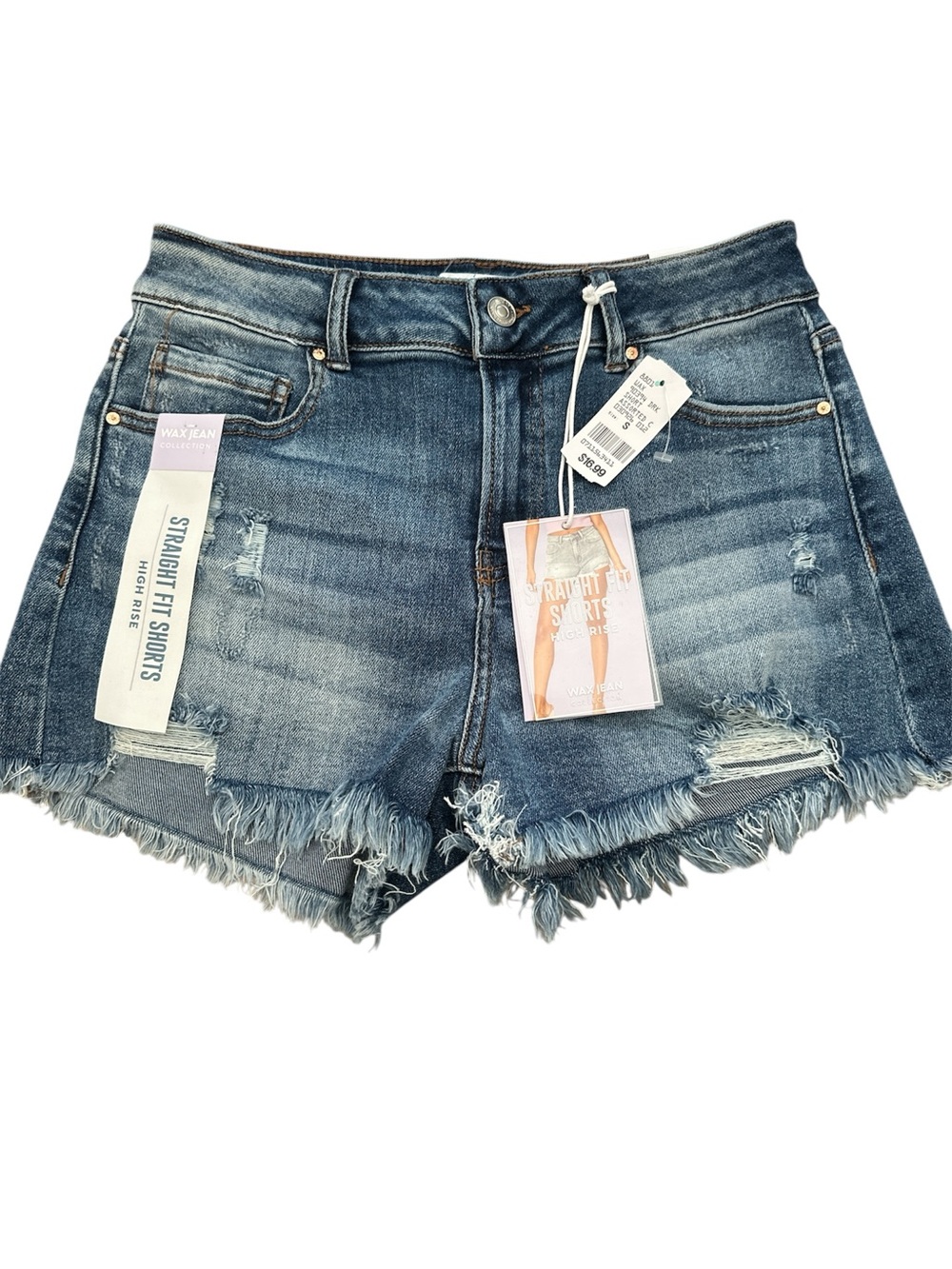 NWT Wax Jean Collection High-Rise Straight Fit Distressed Denim Shorts Size S